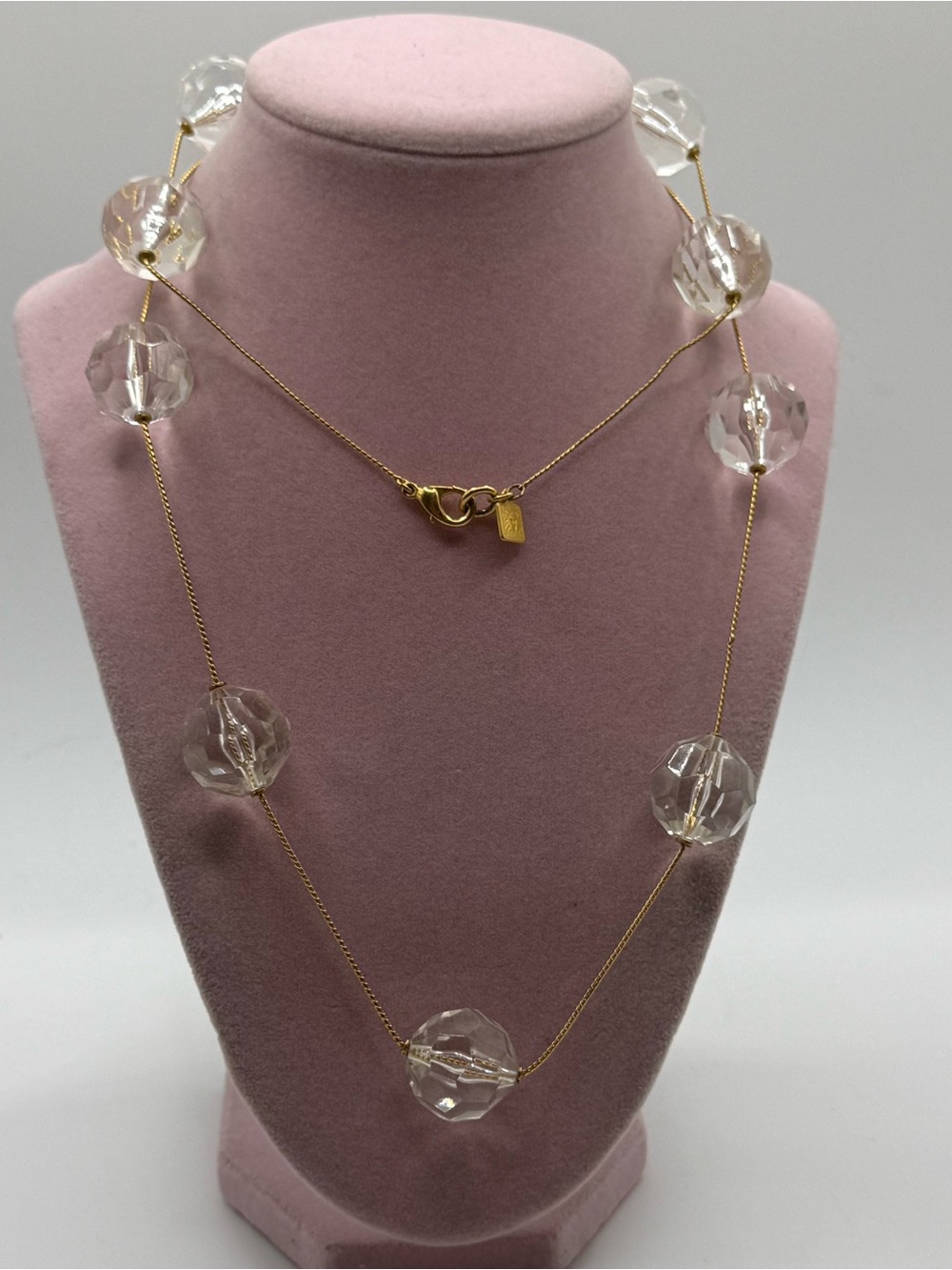 Anne Klein Clear Faceted lucite Bead Gold Chain Necklace